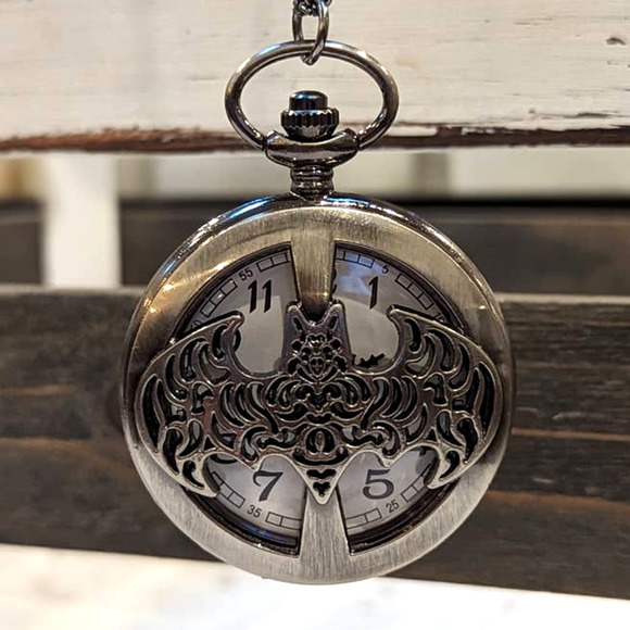 Accessories - Batman Pocket Watch - Dark Knight - Vintage Silver Finish Necklace Chain Gift